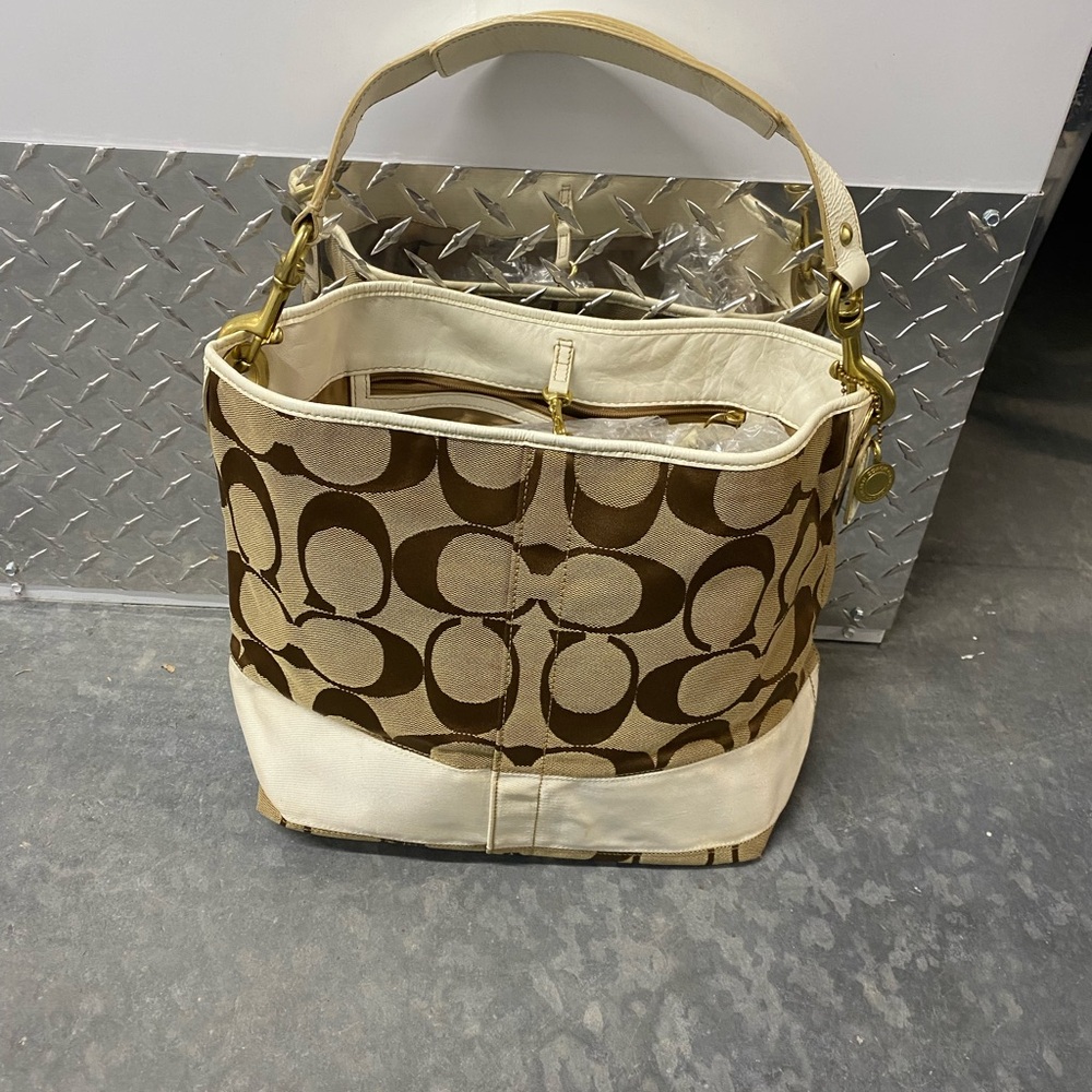 Coach Tan and Cream Signature Shoulder Bag